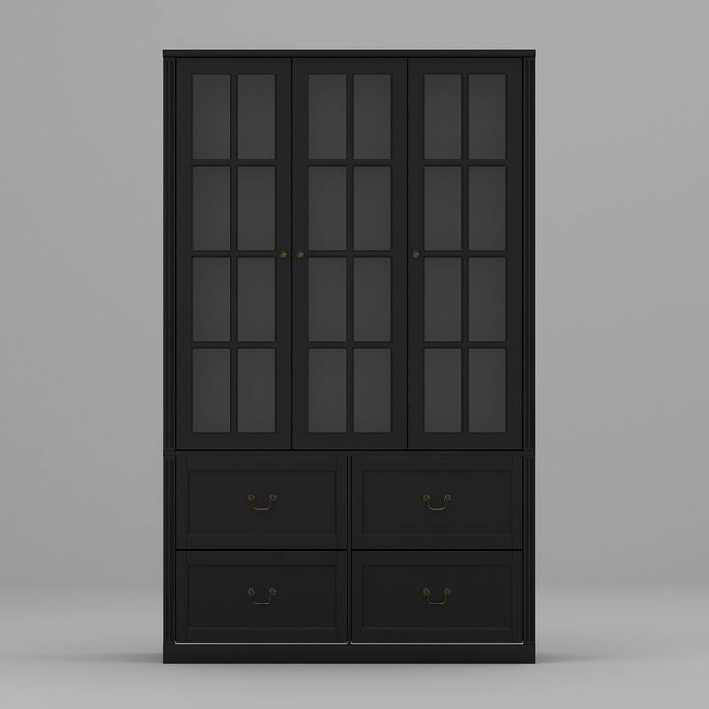 78.7" Combo Buffet Bookcase Storage Cabinet Glass Bookshelf Display