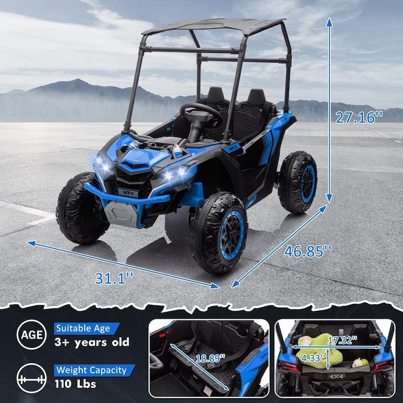 24V 2 Seater Kids Ride On Utv, 4WD Electric Truck with Sun Shade