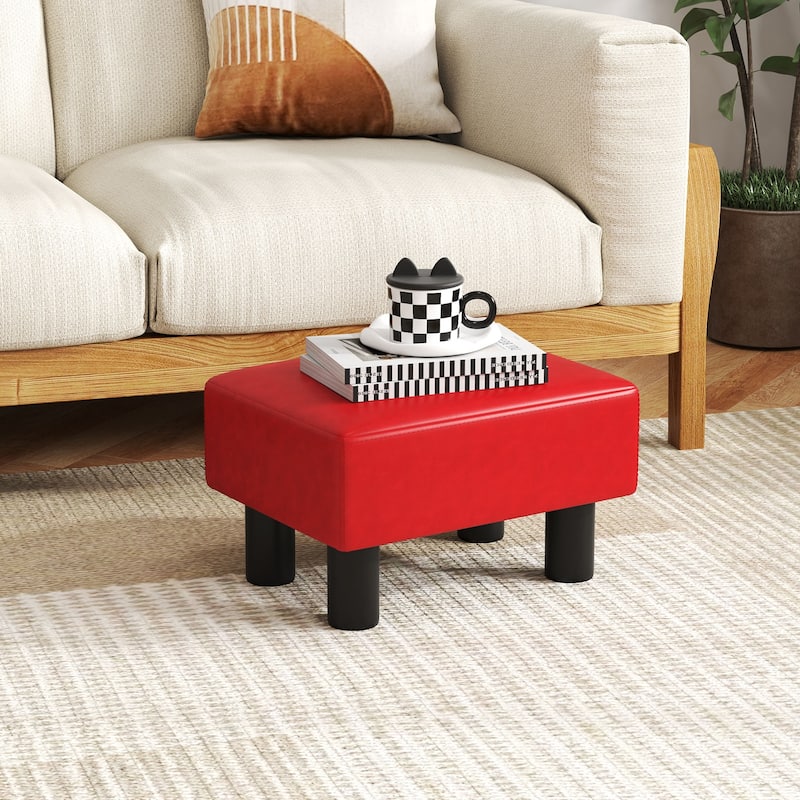 Gymax PU Leather Ottoman Rectangular Footrest Small Stool - See Details