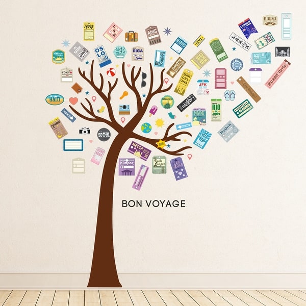 slide 2 of 5, Walplus Luggage Labels Huge Pink Tree Wall Sticker DIY Art Home Decor