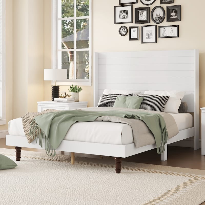 Queen Size White High Headboard Bed with Stylish Design and Durable Materials