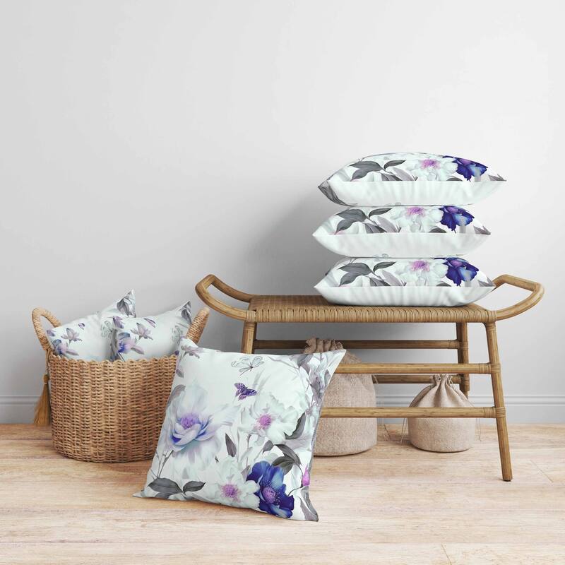 Leafy Lepidoptera Medley Faux Suede Reversible Throw Pillow Green and Blue