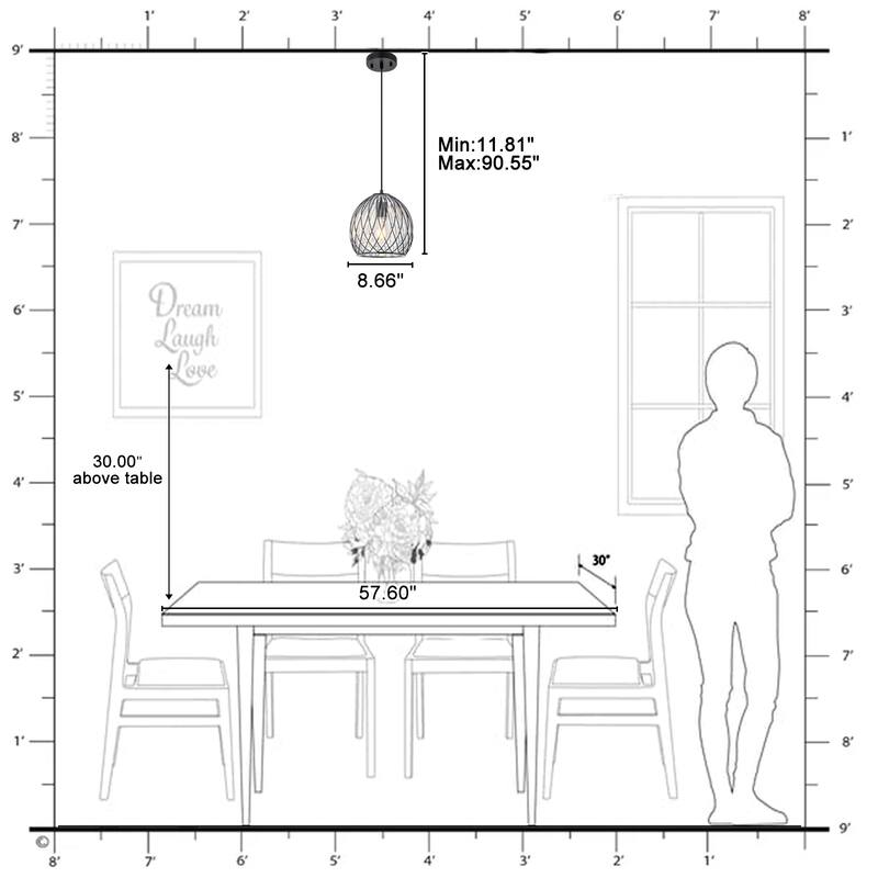 Modern Matte Black Pendant Light with Globe Glass & Wire Cage Kitchen - Dia.8.66-in