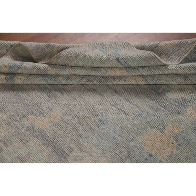 Hand Knotted Oriental 100% Wool Carpet Transitional All-Over Navy Blue & Blues Oushak Area Rug - 14' 2'' X 10' 4''