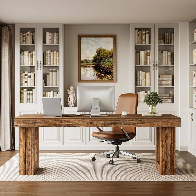 86.6 Inch Large Wood Computer Desk Computer Writing Table Workstation