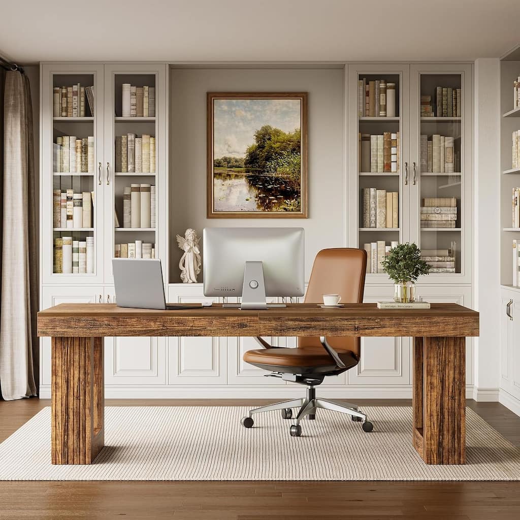 86.6 Inches Extra Long Two Person Desk, Double Computer Writing Desk