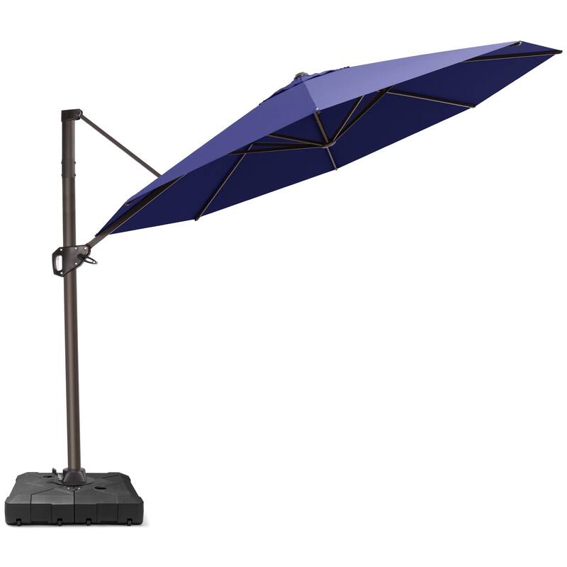 Outdoor 11 Ft Patio Cantilever 360 Degree Rotation Offset Umbrella with Base