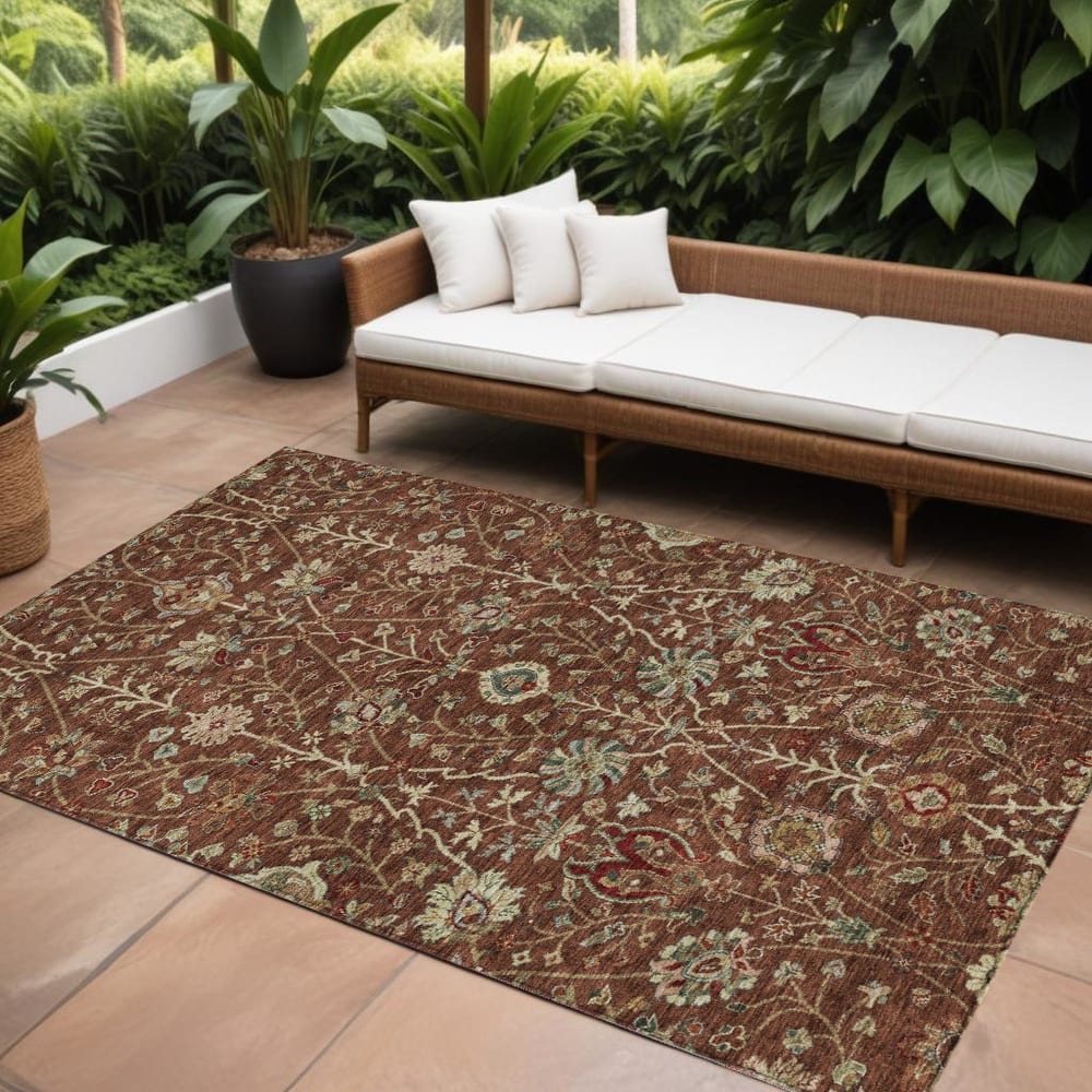 HomeRoots Floral Transitional Rectangle Outdoor Rug