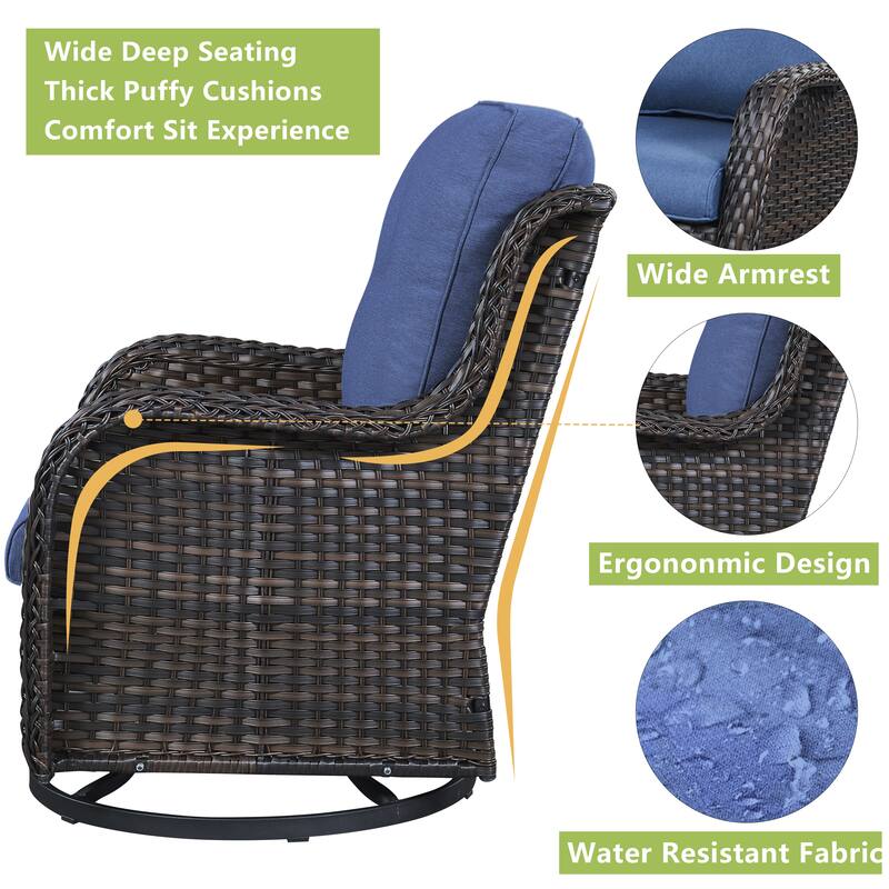 Pocassy 5-Piece Outdoor Furniture Set, Swivel chairs with Ottomans