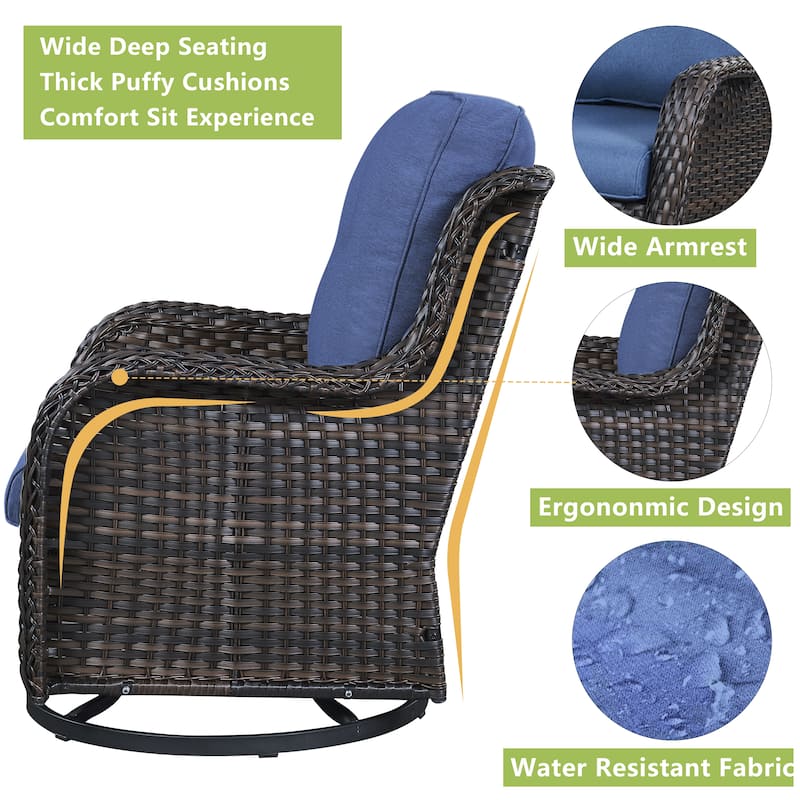 Pocassy Outdoor Wicker Glider Swivel Club Chairs (Set of 2)