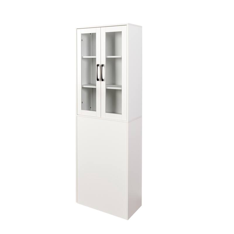 70.87" H Display Storage Cabinet , 4 Tier multi-functional pull-out multi-tier storage shelf & 2 Glass Doors
