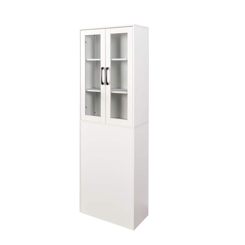 Glass Display Cabinet 3-Tier Bookcase for Collectibles, Wood Storage Cabinet with Door & 4-Tier Pull-Out Shelves for Living Room