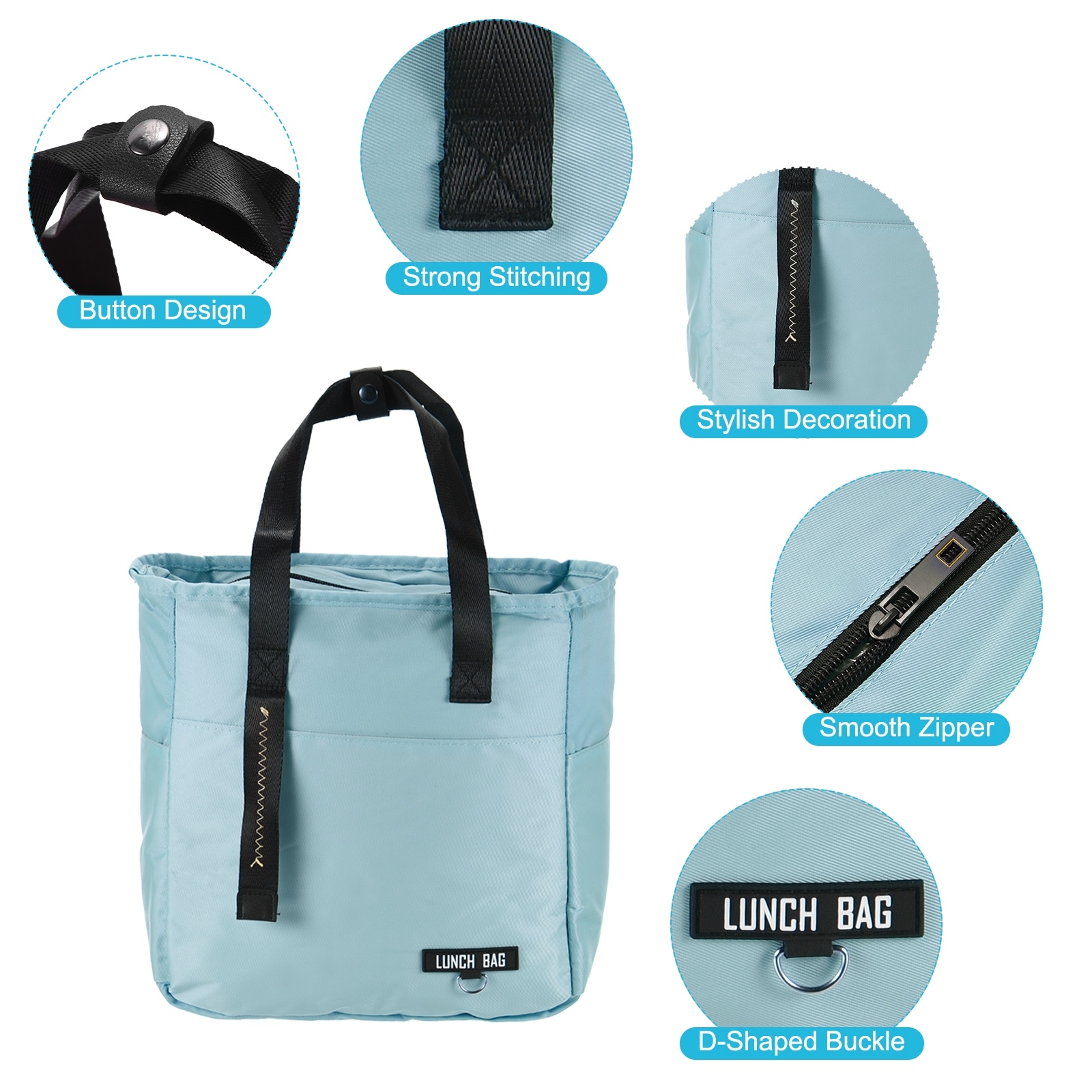 Unique Bargains Insulated Lunch Bag Reusable Thermal Lunch Box Leakproof Cooler Bag Pink