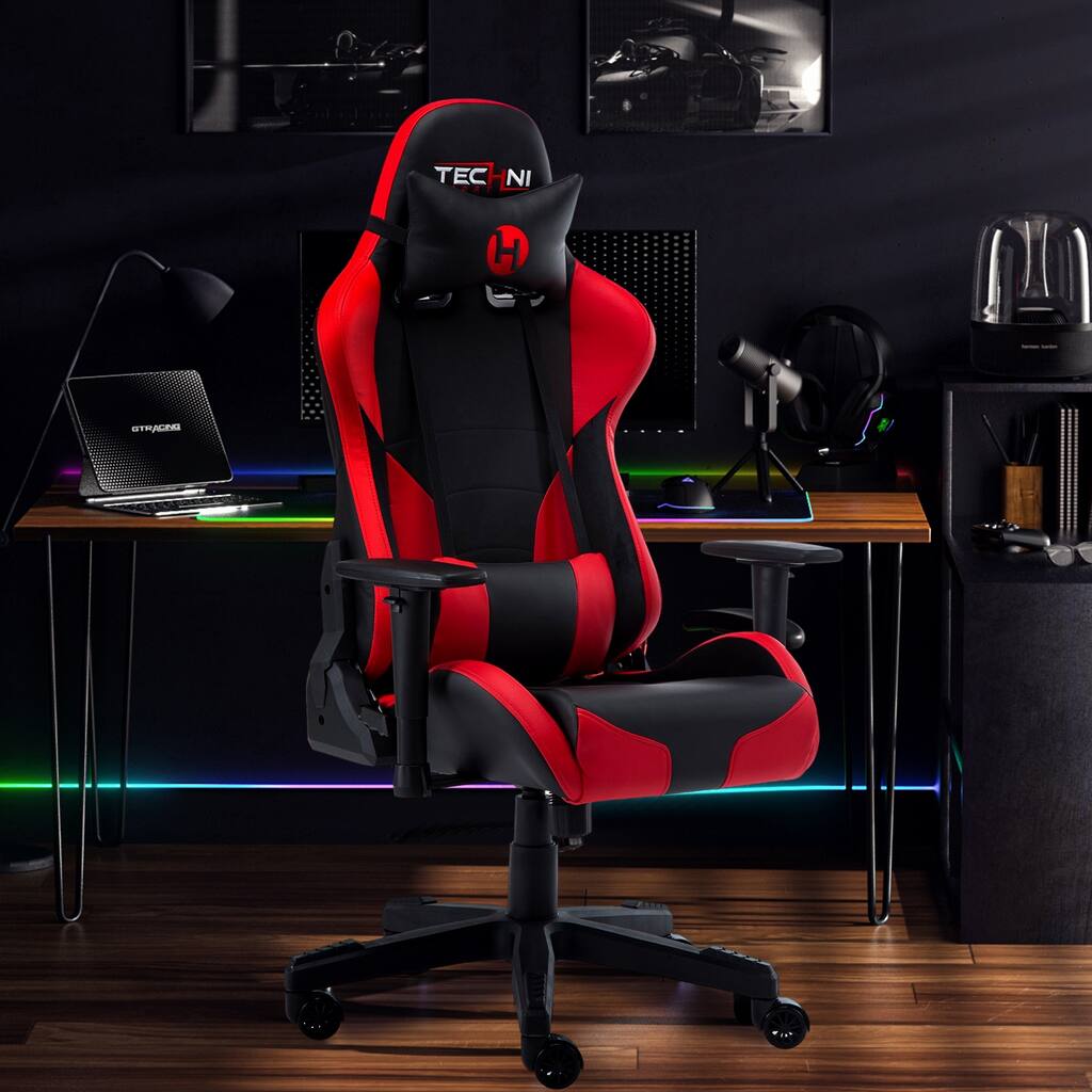 Topcraft Red Height Adjustable Gaming Chair with Tilt Tension Control