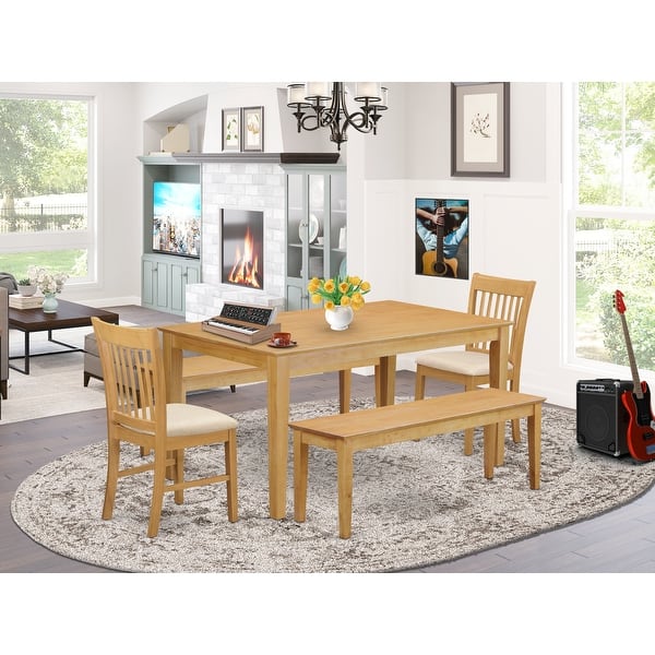 5 Pc Dining Set - Small Table and 2 Dining Wood and Linen Fabric Chairs