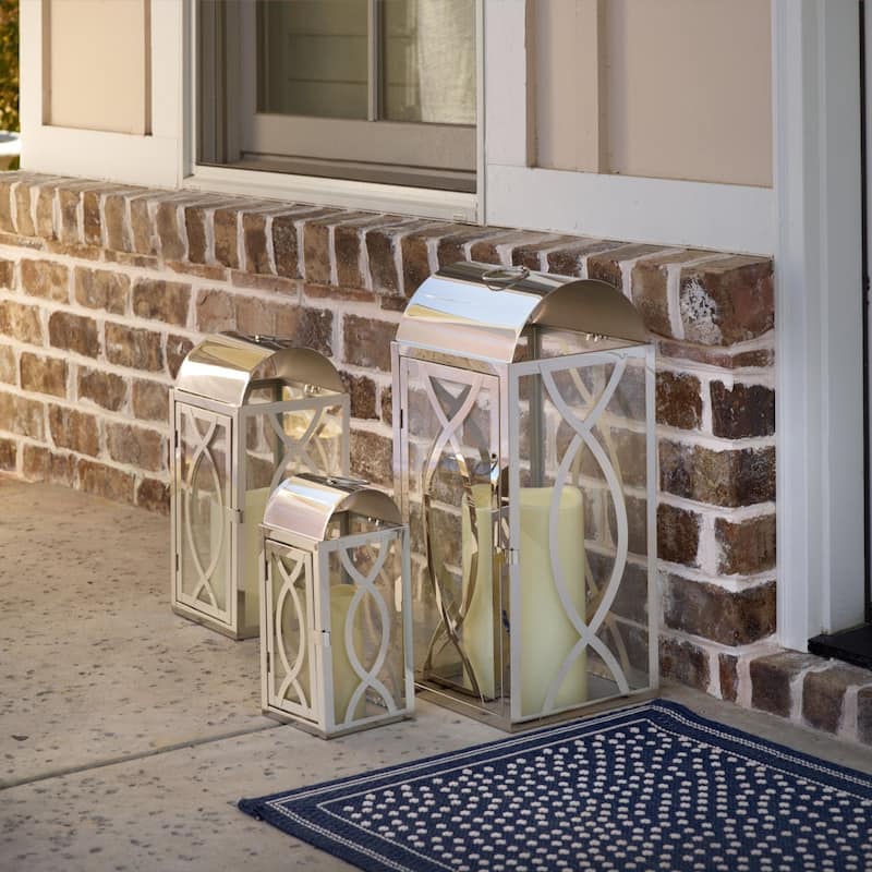 Set of 3 Indoor-Outdoor Rogan Metal Lanterns- Stainless Steel