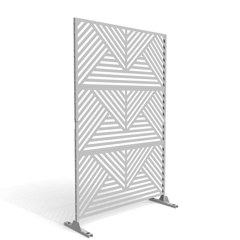 Outdoor Free Standing Metal Privacy Screen - Parallel - White-Parallel