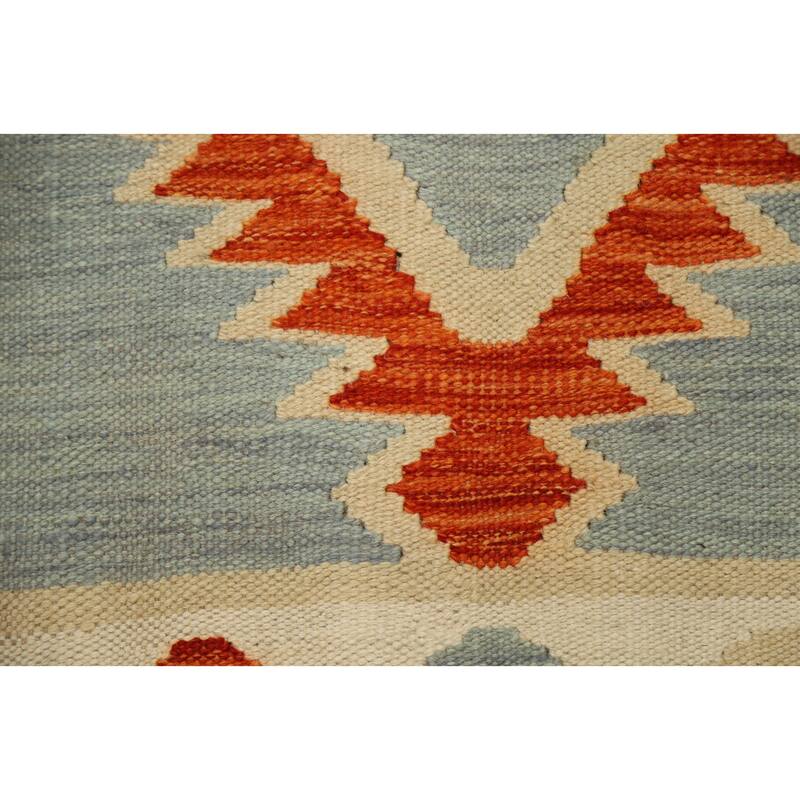 Hand Woven Oriental 100% Wool Carpet Southwestern Tribal Navy Blue & Blues Kilim Area Rug - 4' 9'' X 3' 2''
