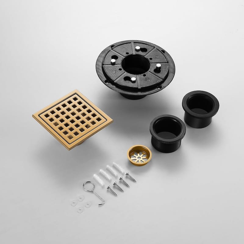 PROOX 6 inch Square Shower Floor Drain with Flange Removeable Grid Panel - 6 in.