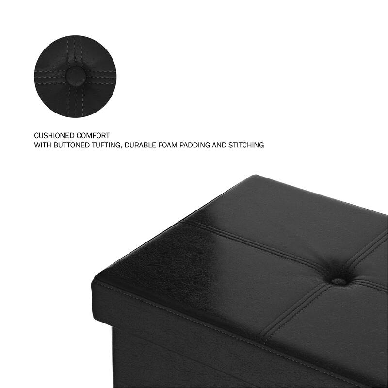Large Foldable Storage Bench Ottoman- Tufted Faux Leather Cube Organizer Furniture by Lavish Home - 30 x 15 x 15