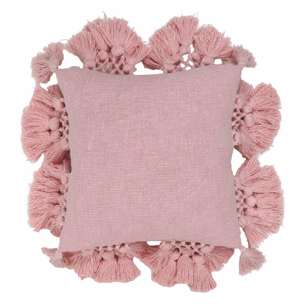 Stone Washed Cotton Tasseled Pillow