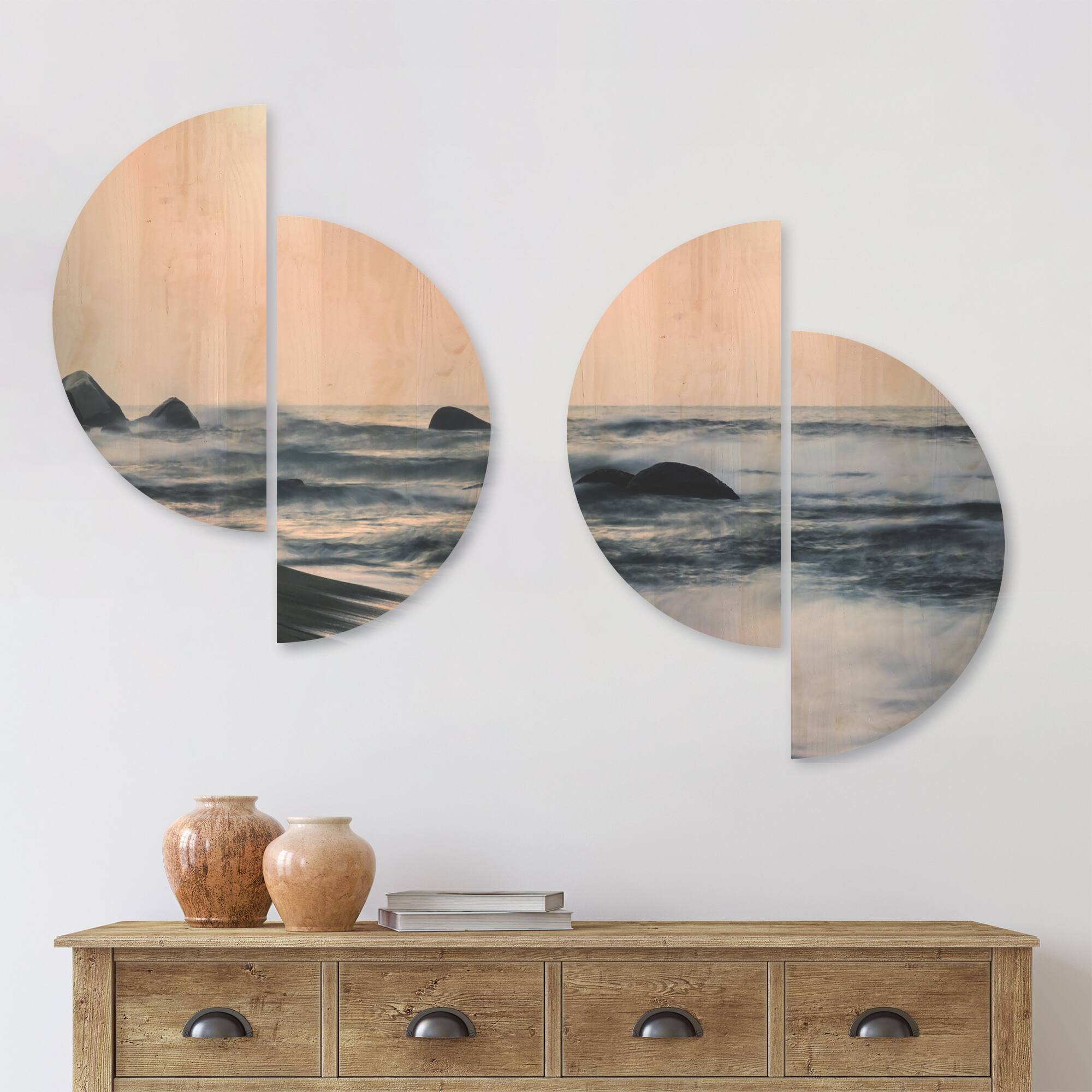 Designart 'Wonderful Long Exposure Sea Waves' Beach Wood Wall Art Set