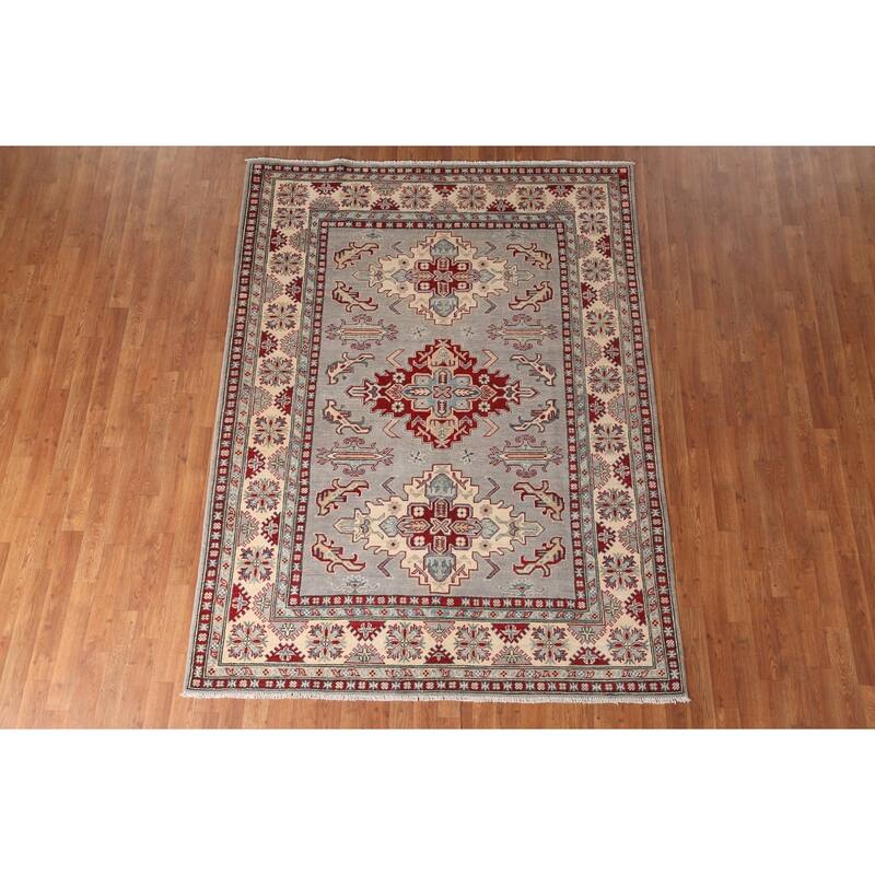 Gray Kazak Area Rug Handmade Wool Carpet - 5'8" x 7'10"