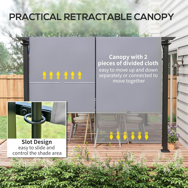 Outsunny 12ft x 10ft Outdoor Retractable Canopy Pergola Steel Frame Patio Pergola Shelter Sun Shade