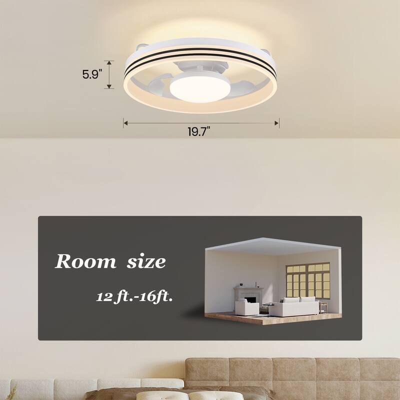 20 in Smart Bladeless Dimmable Flush Mount Ceiling Fans with Remote and Lights - 19.7''-2 Lights