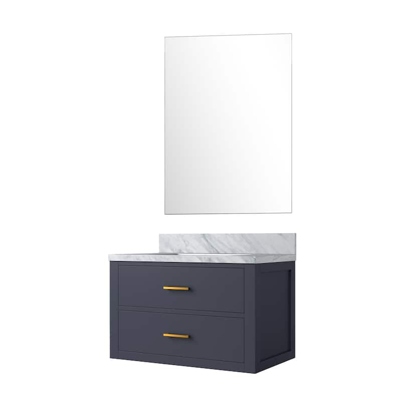 Castor Bath Vanity with Carrara Marble Top, Sink and Mirror