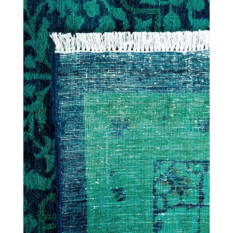 Overton Handknotted Wool Vintage Inspired Contemporary Overdyed Blue Area Rug - 18' 7" x 12' 1"