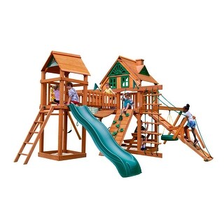 Gorilla Playsets Pioneer Peak Treehouse Wood Swing Set with Tire Swing,  Clatter Bridge & Tower, Rock Wall - Amber - On Sale - Overstock - 10040181