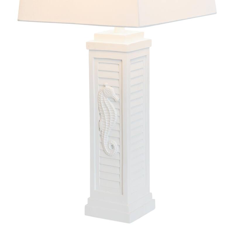 Lux Lighting Sea Horse Shutter 32" White Coastal Lamp with USB Charging port (Set of 2) 3-Way Switch