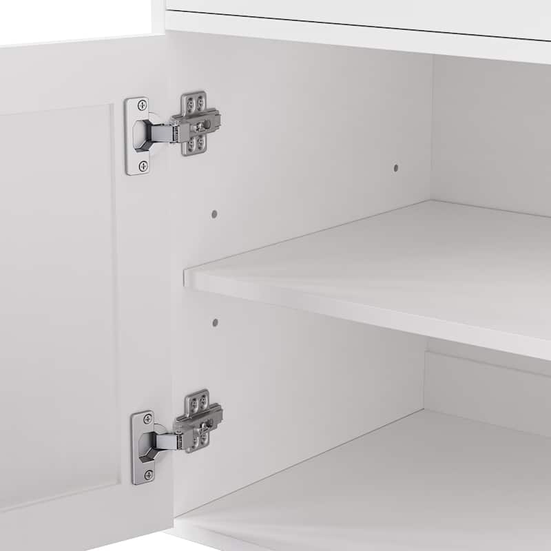 Roomfitters Farmhouse Storage Cabinet with Solid Wood Legs, Kitchen Pantry Cabinet with Adjustable Shelves and 5-Tier Bookshelf