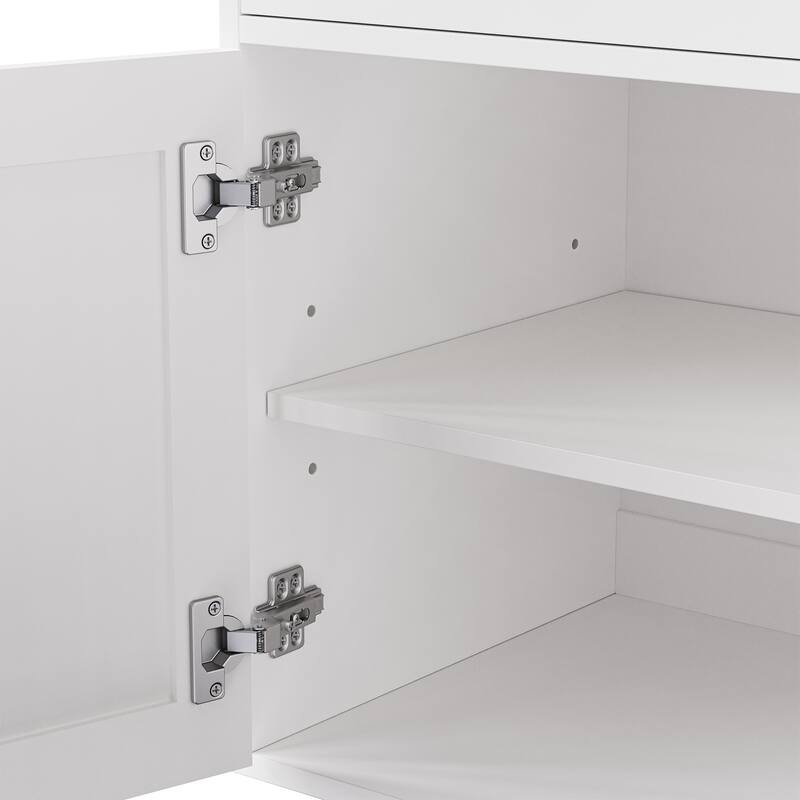 White+Walnut Farmhouse TV Entertainment Center with Bookshelves and Glass Doors for TVs Up to 70"