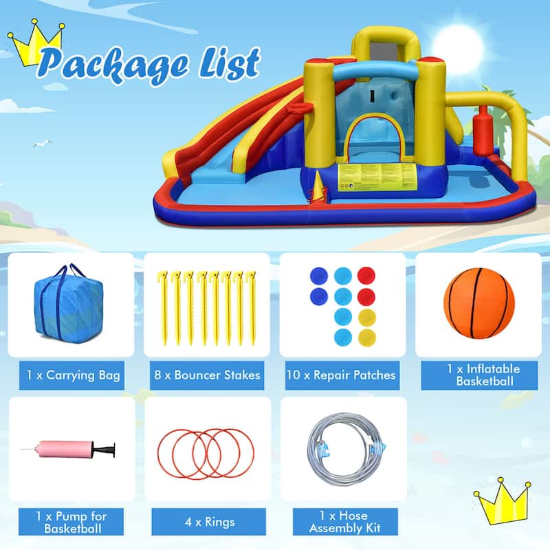 Gymax 7-in-1 Inflatable Water Slide Water Park Kids Bounce Castle