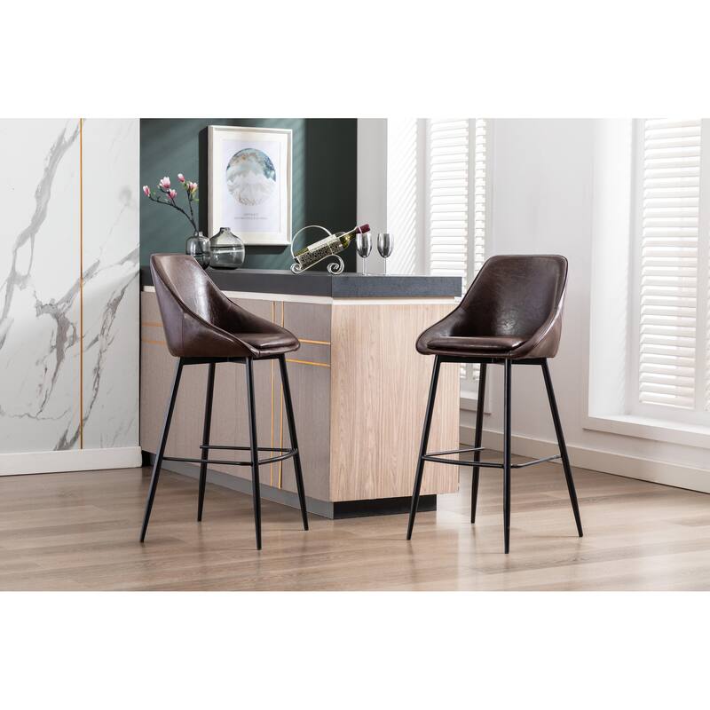 Porthos Home Umi Bar Stools Set of 2, PU Leather Upholstery, Iron Legs