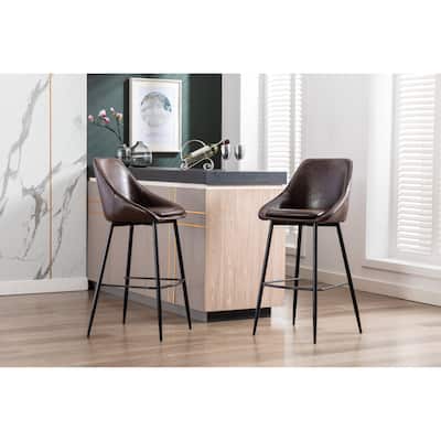Porthos Home Umi Bar Stools Set of 2, PU Leather Upholstery, Iron Legs