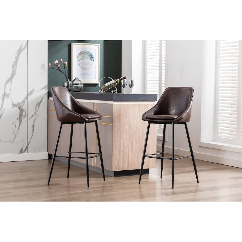 Porthos Home Umi Bar Stools Set of 2, PU Leather Upholstery, Iron Legs