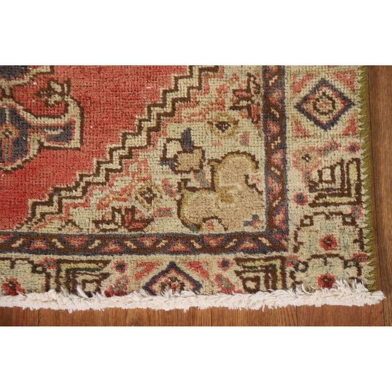Geometric Tabriz Persian Vintage Runner Rug Handmade Wool Carpet - 2'4"x 8'6"