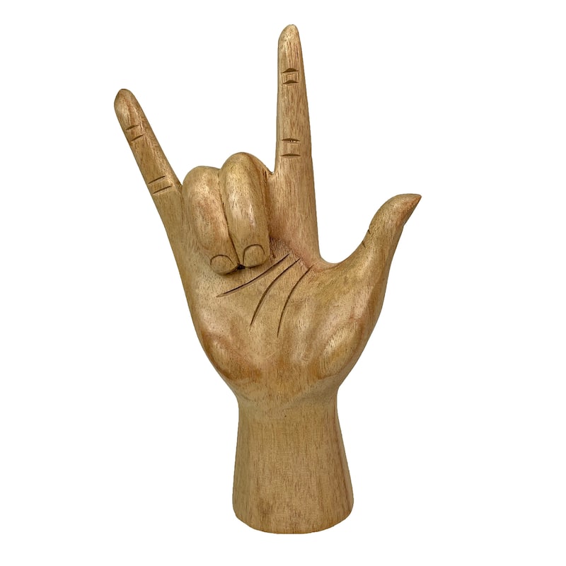 Zeckos Carved Wood Asl Sign Language I Love You Hand Gesture Statue - 7.75 X 3.25 X 2.5 inches