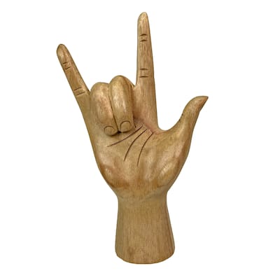 Zeckos Carved Wood Asl Sign Language I Love You Hand Gesture Statue - 7.75 X 3.25 X 2.5 inches
