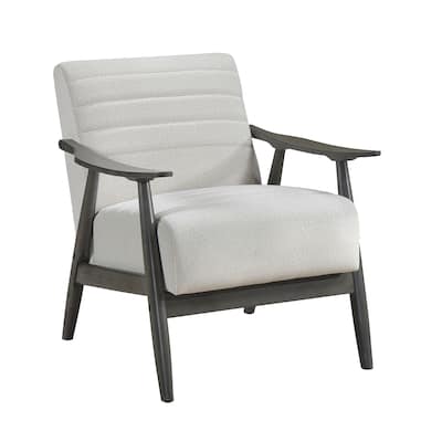 Transitional Pearl-Hued Velvet Accent Chair with Dark Gray Frame