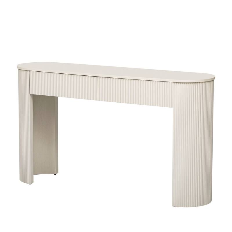 Entryway Table with Fluted Design, Modern Console Table with Storage, Oval Top and 2 Drawers for Entryway and Living Room