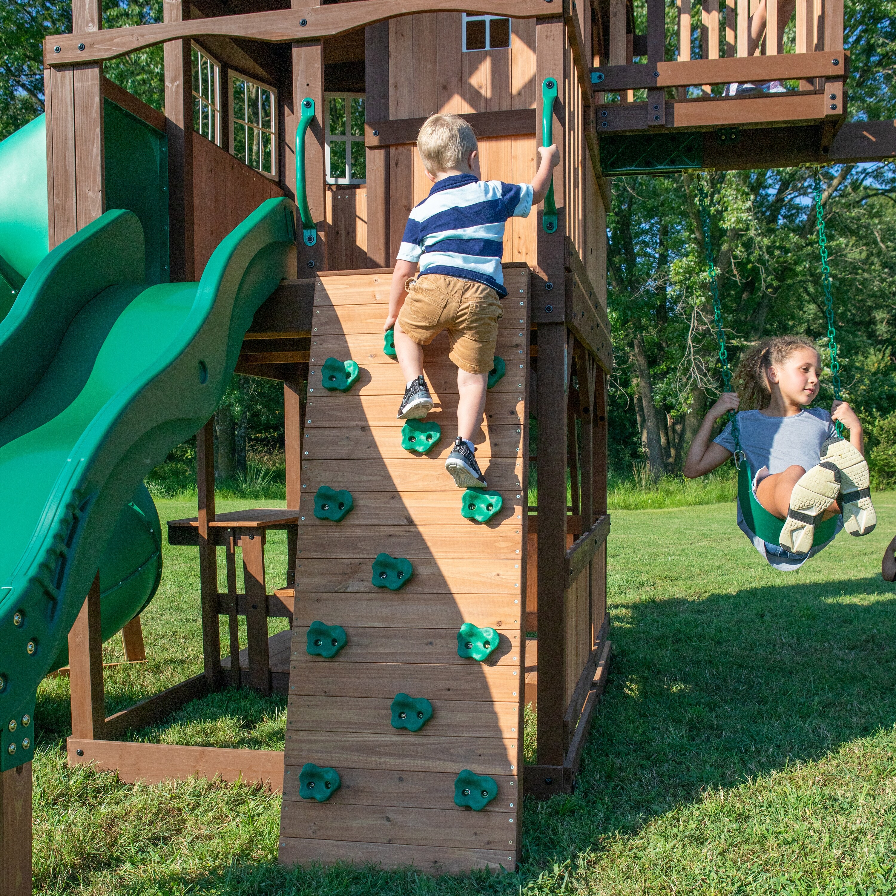 Swing set with tube slide deals