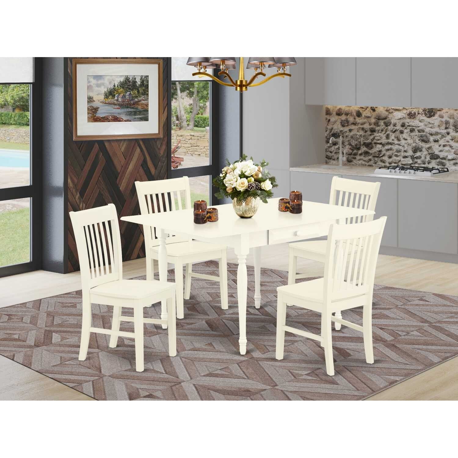5-Piece Linen White Finish Solid Wood Top - Dining Room Set (Seats-4)