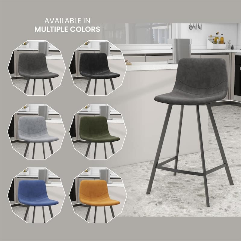 35-Inch Leather Counter Stool Padded Seat Stainless Steel Base and Footrest