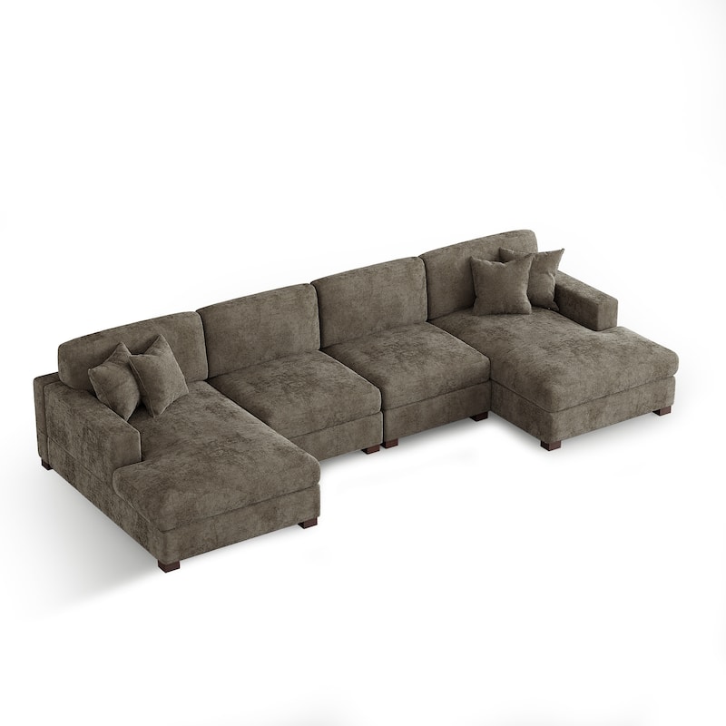 Modern Upholstered Chenille Modular Sectional Sofa with 2 Chaise
