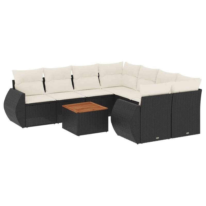 vidaXL Patio Sofa Set with Cushions Outdoor Furniture 9 Piece Poly Rattan - 24.4 x 27.6 x 27.2