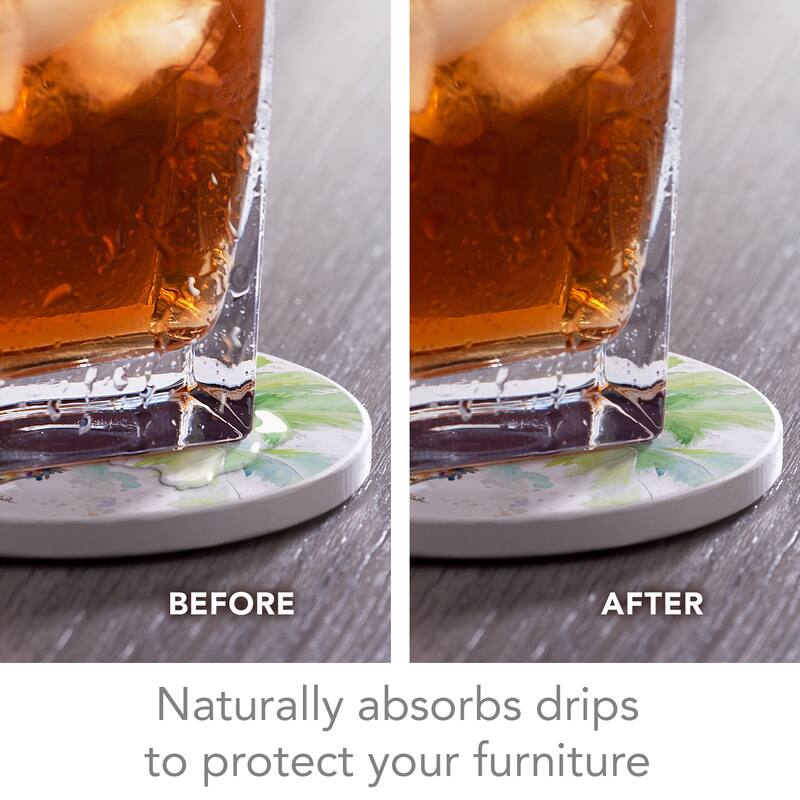 Counterart Absorbent Stone Coasters - Watercolor Palm - Set of 4 - 4x4x71